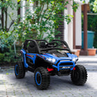 Qaba 2 Seater 24V 7AH Ride on Truck w/ Spring Suspension - Blue-Enjoy 60 minutes of continuous fun 