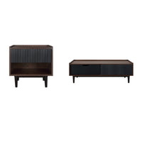 Manhattan Comfort Duane Mid-Century Modern End Table and Coffee Table - Dark Brown and Black - Set of 2-Mid-Century Modern End Table and Coffee Table Set for Living Room Use