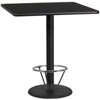 Flash Furniture Dessus de table carré de 42 po en stratifié noir avec base de table ronde de 24 po à hauteur de bar-Table d'hospitalité à hauteur de bar