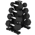 Soozier 100 lb Hex Dumbbell Weight Set with Vertical Rack-Includes four pairs of weights for a home gym