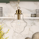 Hudson&Canal - Suspension Annie de 23,1 cm de large avec abat-jour en verre - Laiton/Transparent-Une finition en laiton fabriquée à la main est appliquée à la base en métal de la gourde