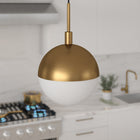Hudson&Canal - Suspension Orb de 25,4 cm de large avec abat-jour en verre - Laiton/blanc lait-Une finition en laiton fabriquée à la main est appliquée sur la base ronde en métal