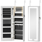HOMCOM LED Lighted Mirror Jewelry Cabinet with Full-Length Mirror - 14.6" L x 4.1" W x 42.5" H - White-Bright white LED full-length mirror for a head-to-toe view 