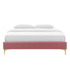 Modway - Sutton Performance Velvet Cadre de lit queen-lit, Rose poussiéreuse-Système de soutien en lattes de bois