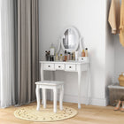 HOMCOM Vanity Desk with Stool - 31.5" L x 15.7" W x 55.1" H - White-5 drawers for plenty storage space 