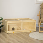 PawHut - Cage en Bois pour Hamster avec Plateau Coulissant pour Gerbilles - Bois Naturel-Le panneau avant en acrylique offre une vue claire de l'intérieur