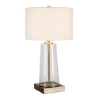 Hudson&Canal - Lampe de table Dax 27,5" avec abat-jour en tissu - Verre grainé/laiton/blanc-Associé à un abat-jour en tissu tambour blanc