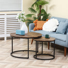 HOMCOM 29" Round Nesting Tables with Metal Frame - Rustic Brown - 2 Pack-They can be used separately or together or nested to save space when not in use