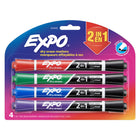 Expo Low Odour Dry Erase Marker - 2 in 1 Chisel - 4 Pack-Dual-ended design gives you two colours in one marker