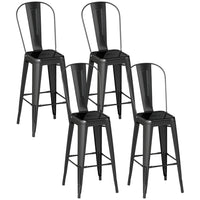 HOMCOM Bar Stools with Removable Back and Metal Frame - Black - 4 Pack-Set of four in an industrial style to create a matching look
