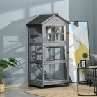PawHut - Cage à oiseaux en bois 71 po H avec deux portes, échelle et plateau amovible pour pinsons - gris foncé-Fil métallique solide pour protéger les oiseaux contre les prédateurs extérieurs 