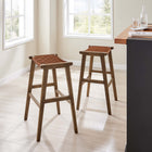 Modway - Saoirse Cuir Tabouret de bar en bois - Brun noyer - Ensemble de 2-Protège-pieds pour la protection du sol