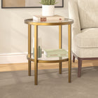 Hudson&Canal Hera 20"W Round Side Table with Glass Shelf - Antique Brass-Features easy assembly
