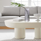Modway Caspian Oval Concrete Coffee Table - White-Trefoil-Shaped Double Pedestal Base