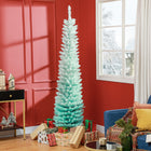 HOMCOM 7' Slim Artificial Christmas Tree - Gradient Blue-Base is detachable for easy storage 