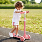 Qaba 3 Wheel Toddler Scooter with 3-level Adjustable Height, Rear-Fender Brake, LED Light - Pink-Smooth-gliding design enhances fun and stability on cement pavement 