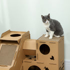 PawHut - Maison pour chat en carton, condo de jeu ondulé pour chatons d’intérieur-Fabriqué en carton ondulé, assurant la stabilité pour les chats de moins de 7,7 lb (3,5 kg) 