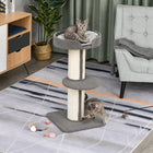 PawHut - Arbre à chat avec tapis en sisal, poteau à griffer, coussin de lit, gris-Fabriqué en panneau de particules pour un arbre stable 