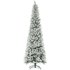 HOMCOM 9' Flocked Pencil Artificial Christmas Tree with Steel Base - Green-The tree is sprayed with artificial snow for a wintry ambiance 