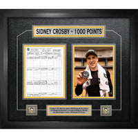 Sidney Crosby Pittsburgh Penguins 1000th Point Collage with Scoresheet - Framed Print - 28" x 24"-Premium scoresheet framed