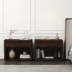 Manhattan Comfort - Ensemble de 2 tables de chevet modernes Evelyn 32" à 1 tiroir - Marron-Comprend 1 étagère ouverte et 1 tiroir à extension totale