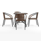 Table carrée en verre/métal 28 po, bordure en rotin brun foncé et 4 chaises empilables en rotin brun foncé (TLH-073SQ-037BN4-GG)-4