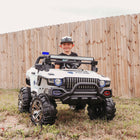 Aosom 12V 2-Seater Kids Ride-On Police Truck - White-Four wheels with spring suspension for a smooth ride 