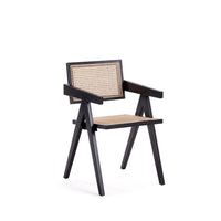 Manhattan Comfort Hamlet 19.67" Industry Chic Dining Arm Chair - Black and Natural Cane-Modern - Industry Chic Cane Dining Chair Perfect for Dining Room Use