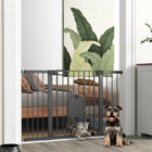 PawHut 30"-52" Extra Wide Pet Gate Barrier with Small Door - 30"H - Black-Adult can open the door with a single hand by sliding the button on both end at the same time and lift