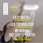 Bell + Howell Motion Sensor Indoor Battery-Operated Wireless Ceiling Light with Remote-Led lights: 34 high powered leds rated up to 50,000 hours battery operated with 4 c batteries not included remote uses cell battery included