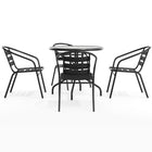 Table ronde de 31,5 po en verre et en métal, 4 chaises empilables noires en aluminium, dossier à lattes (TLH-072RD-017CBK4-GG)-4
