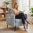 HOMCOM - Fauteuil d’appoint moderne avec pieds en métal et coussin épais pour chambre - gris clair-Une poche de chaque côté pour la télécommande, les magazines et autres petits objets 
