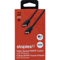 Staples HDMI 1.4 Cable - 4 ft-Universal – Connect HDMI-equipped Blu-ray/DVD players, streaming devices, gaming consoles computers and more to your TV or monitor