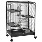 PawHut 37" H 4-Tier Rolling Small Pet Cage - Black-Ideal for a variety of small animals including bunny, ferret, chinchilla, and other similar sized small pets 
