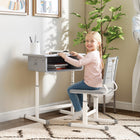 Qaba Kids Desk & Chair Set, Height Adjustable Children Study Desk & Chair - Grey-Promotes healthy posture, protecting your child's spine and vision
