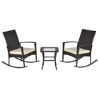 Outsunny 3-Pieces Patio Wicker Rocking Chair Set - Dark Grey-2 rocking chairs and 1 side table bistro set make a great addition to your outdoor patio or deck