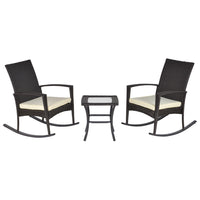 Outsunny 3-Pieces Patio Wicker Rocking Chair Set - Dark Grey-2 rocking chairs and 1 side table bistro set make a great addition to your outdoor patio or deck
