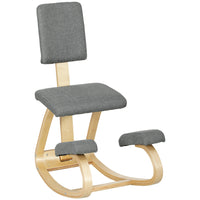 HOMCOM - Chaise ergonomique agenouilloir à bascule en bois - gris-Améliore la posture, prévient la bosse, soulage douleurs dorsales et lombaires