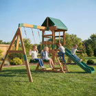 Qaba - Ensemble de jeu en bois avec toboggan, 2 balançoires, mur d'escalade et terrasse supérieure couverte-Deux balançoires en corde EVA permettent aux frères et sœurs de jouer ensemble, réduisant l’attente et les pleurs