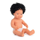 Miniland - Poupée bébé anatomiquement correcte de 15 pouces - Garçon caucasien - Cheveux noirs bouclés (sac en polyéthylène)-Ces poupées sont dotées de bras et de jambes articulés, permettant aux enfants d'habiller la poupée et de la poser allongée ou assise