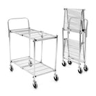 Luxor Collapsible Steel Wire 2-Shelf Cart - Silver-Shelves easily collapse for storage or transportation