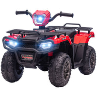Aosom Kids 12V Battery Powered Ride-on ATV with Music, LED Lights and Treaded Tires - Red-Features three LED headlights and music to provide a realistic riding experience 