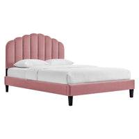 Modway Daisy Performance Velvet Queen Platform Bed with Tapered Wood Legs - Dusty Rose-Vintage Modern Queen Bed