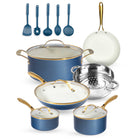 Gotham Steel - Batterie de cuisine antiadhésive en céramique et aluminium ultra performante 15 pièces - Bleu marine avec poignées dorées-Collection naturelle Gotham Steel : une cuisine plus saine est facile avec cet ensemble d'ustensiles de cuisine en céramique antiadhésifs, les casseroles et les casseroles sont conçues pour être 2 fois plus durables, le lave-vaisselle et le four sûr jusqu'à 500 ° F, les poignées dorées restent fraîches vous permettent d'aller de cuisinière au four, mais cet ensemble ne cui