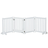 PawHut 4 Panel Foldable Dog Gate with Door - White-Made of MDF, robust gate 
