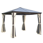 Outsunny Hardtop Canopy Gazebo Heavy Duty Sun Shade Shelter with Curtains - 10' x 10' - Beige/Coffee-Long-lasting polycarbonate roof