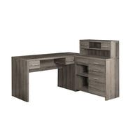 Monarch Specialties 7318 Computer Desk - Dark Taupe Left Or Right Facing Corner-This modern L shape computer desk with storage and a hutch features thick-panel construction in a wood-look taupe brown laminate finish.