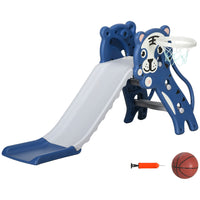 Qaba - Toboggan 3 en 1 pour tout-petit d’intérieur avec panier de basket, grimpeur - bleu-Fonctionnalité polyvalente en tant que toboggan et panier de basket combinés 