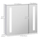 Kleankin LED Lighted Medicine Cabinet with Smart Touch Mirror - White-6500K white LED lighting, powered by USB