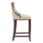 Manhattan Comfort Emperor 19" Traditional Faux Leather Upholstered Bar Stool - Cream and Walnut - 3 Pack-Seat Height: 27"